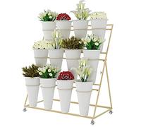 3Tier Metal Plant Stand with Wheels 12Bucket Flower Display Rack in 4 ColorsMobile Flower Cart for Indoor/Outdoor Use SpaceSaving Garden Organizer