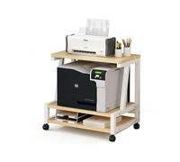 3Tier Printer Stand Cart with Locking Wheels SpaceSaving Organizer for Home Office Multifunctional Wooden Storage 17.2 x 20.6 inches Sturdy and Spacious Top