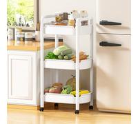 3Tier Rolling CartVersatile Plastic Storage Trolley for Kitchen & Bathroom Compact Mobile Organizer White Shelving Unit for Home & Office Use MultiFunctional Design