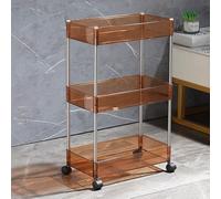 3Tier Rolling Kitchen Storage Trolley with Wheels Utility Acrylic Cart for Bathroom & Kitchen nization Easy Assembly Brown Shelves Unit