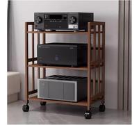 3Tier Stereo Cabinet with Adjustable Shelves Large Capacity Media Storage Rack for AudioVideo Equipment Corner Bookshelf on Universal Wheels for Home & Office (Color: W50cm)