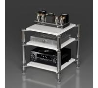 3Tier White AV Media Stand Video Audio Rack with ShockAbsorbing Feet MultiFunction Entertainment Center Stereo Cabinet for TV & Media Storage (61cm/24in)