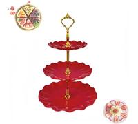 3tiered Dessert Stand， Serving Stand，Large Tiered Serving Stand, Tray Dessert Stand, Food Stand for Party Display, Cookie Fruit Dessert Tray(Red)