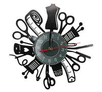 3TVol Sewing Machine Wall Clock Quilting Tools Vinyl Record Without Light Silent Quartz Tailor Seamstress Sign Timepiece