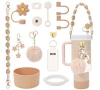 3tyto 13 Pcs Stanley Cup Accessories Set Including Water Bottle Handle Strap, Siliocne Stanley Cup Boot, Siliocne Straw Cover, Stanley Charms for 40oz & 30oz Tumbler (Almond Rose)