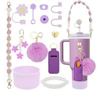3tyto 13 Pcs Stanley Cup Accessories Set Including Water Bottle Handle Strap, Siliocne Stanley Cup Boot, Siliocne Straw Cover, Stanley Charms for Stanley Cup 40oz & 30oz Tumbler (Purple)