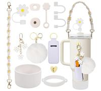3tyto 13 Pcs Stanley Cup Accessories Set Including Water Bottle Handle Strap, Siliocne Stanley Cup Boot, Siliocne Straw Cover, Stanley Charms for Stanley Cup 40oz & 30oz Tumbler (White)