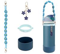 3tyto Comprehensive Compatible Owala Accessories Set: Silicone Boot for 24oz & 32oz Bottles, Water Bottle Handle Strap, Charms, Compatible Owala FreeSip (Blue, 32 oz)