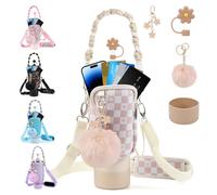 3tyto Stanley Cup Accessories Set Including Water Bottle Carrier Bag,Water Bottle Holder With Strap,Straw Cover,Stanley Charms,Silicone Boot for Stanley 40oz 30oz Tumbler (Checkers)