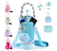 3tyto Stanley Cup Accessories Set Including Water Bottle Holder with Strap,Straw Cover,Stanley Charms,Silicone Boot for Stanley 40oz 30oz Tumbler (Blue)