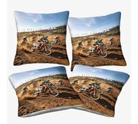 3U6C4M9K 40x40cm, 4 pcs Throw Pillow Covers Dirt Bike - No Insert I Motorcycle Race Microfiber Square Cushion Covers I Machine Washable | Indoor Use Only