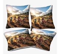 3U6C4M9K Luxury Microfiber Square Throw Pillow Cases Dirt Bike with Invisible Zipper, 45x45cm, 4 pcs Decorative Throw Pillowcases with Motorcycle Race, for Livingroom Sofa Bedroom