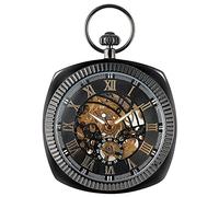 3UOOWWFA Gentleman's Pocket Watch, Pocket Watch, Black/Silver/Gold Mechanical Square Hand-Wound Pocket Watch (Color : Gold) (Black1) (Gold) (Black1)