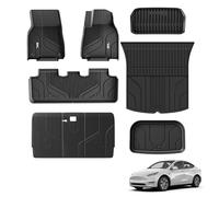 3W 9 Piece Set Floor Mats & Boot Liner & Seat Back Cover Fit for Tesla Model Y 2021-2024, All Weather Dog Friendly TPE Car Mats Anti-slip Heavy Duty Tesla Accessories (Not for Model Y Juniper)
