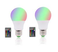 3W E27 LED Colour Changing Light Bulb, Edison Screw Dimmable 16 Coloured Bulbs with Remote Control, RGB Colours+ Cool White Mood Lights, 2 Pack