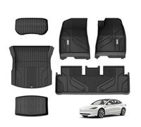 3W Floor Mats and Boot Liners Fit for Tesla Model 3 2024 2025 Highland, Thorex™ All Weather Full Set Car liners and Cargo Mats, Dog Friendly Accessories Custom Fit for New Version Tesla Model 3