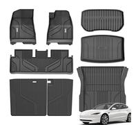 3W Floor Mats & Boot Liners & Seats Back Cover Fit for Tesla Model 3 2024 2025 Highland, TPE All Weather Full Set Car liners and Cargo Mats, Dog Friendly Tesla Model 3 Accessories (8PCS)