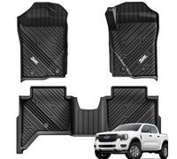 3W Floor Mats Fit for Ford Ranger T9 2023 2024 2025 Wildtrak/Raptor Double Cab, All Weather TPE Dog Friendly Floor Liner Custom Fit Ford Ranger T6.2 Waterproof Non-Slip Easy Install Car Accessories