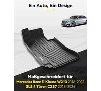 3W Floor Mats for Mercedes Benz E-Class W213 2016-2022/GLS 4-Door C257 2018-2025, TPE All-Weather Rubber Mats for E Class 1st and 2nd Rows Complete Set Car Floor Mats Accessories, Black Non-Slip Mats