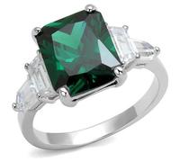 3W1363 - Rhodium Brass Ring with Synthetic Spinel in Emerald, Metal, No Gemstone