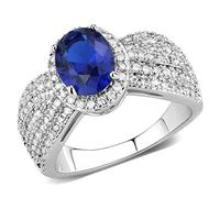 3W1563 - Rhodium Brass Ring with Synthetic Spinel in London Blue, Metal, No Gemstone