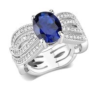 3W1564 - Rhodium Brass Ring with Synthetic Spinel in London Blue, Metal, No Gemstone