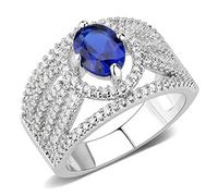 3W1567 - Rhodium Brass Ring with Synthetic Spinel in London Blue, Metal, No Gemstone