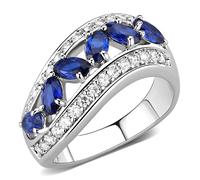 3W1569 - Rhodium Brass Ring with Synthetic Spinel in London Blue, Metal, No Gemstone