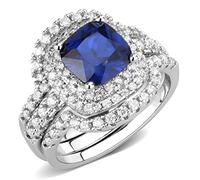 3W1599 - Rhodium Brass Ring with Synthetic Spinel in London Blue, Metal, No Gemstone