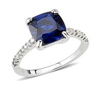 3W1612 - Rhodium Brass Ring with Lab Spinel in London Blue, Metal, No Gemstone