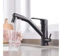 3Way Kitchen Faucet with Filter Hot & Cold Water Mixer 2 Modes 3in1 Drinking Water Tap Oatmeal Color Ideal for Home & Kitchen Use.