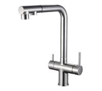 3Way Kitchen Faucet with Pull Down Sprayer Dual Handle Brass Design Swivel Spout Brushed Chrome FinishModern Water Filter Solution for Elegant Kitchens