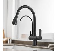 3Way Kitchen Faucet with PullDown Sprayer Dual Handle Swan Neck 360° Rotatable Elegant Black Finish Water Filter Compatible Perfect for Modern Kitchens