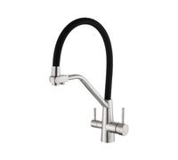 3Way Kitchen Faucet with PullOut Sprayer Flexible Double Handle Mixer Tap Brass Construct Brushed d h Sile Spout for Easy Cleaning