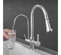 3Way Kitchen Sink Filter Tap with PullOut Spray Swivel Spout Brushed Nickel & Chrome Finish Perfect for UnderSink Water Filter System Drinking Purifier Mixer Faucet