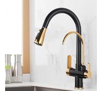 3Way PullOut Kitchen Faucet Black & d Dual Mode Osmosis Water Filter CatibleSink Tap with 2 Outlets for Home and Bar Use