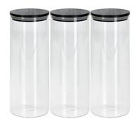 URBN-CHEF Clear Glass Storage Jars with Black Airtight Lids - Perfect for Coffee, Tea, Sugar and Spices - Available in 4 Sizes, Single, 3Pcs or 4Pcs Set