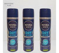 3X 150Ml Nivea Men Dry Active Anti-Transpirant Deo Spray 48H Protect Real Life