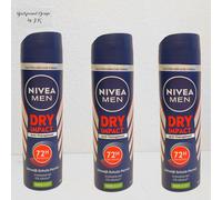 3x 150ml Nivea Men Dry Impact 72h anti Transpirant Deodorant Spray Extra Case