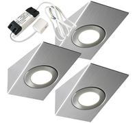 Loops 3x BRUSHED NICKEL Wedge Surface Under Cabinet Kitchen Light & Driver Kit - Natural White LED in Metallics Loops Metallics