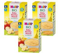 3x 250g HiPP Baby Bircher Muesli Porridge Guten Morning Without Sugar Cereal