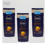 3X 250Ml Nivea Men Sport 24H Fresh Shower Gel Body Face & Hair Care