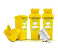 3x 2L Sharps Waste Bin Container Pre-Injection Disposal Kit + 100pc Wipes | Triple Pack Compact Homecare Kit, Isopropanol Wipes Included, Ideal for Needles, Syringes, Lancets, Scalpels, Medical Sharps