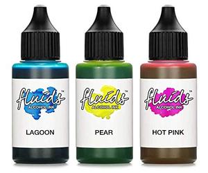 3X 30ml Octopus Fluids Alcohol Ink Set Lagoon, PEAR, HOT Pink for Fluid Art, Resin Art and epoxy
