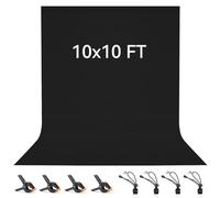 3x 3M/ 10 x10FT Black Backdrop, Vevelux 100% Polyester Photography Background with 4 Spring Clamps & 4 Anti-Wrinkle Backdrop Clips Foldable Washable for Studio Photo Shooting (Black, 3x3M)