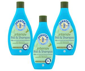 3x 400ml Penaten Baby Intensive Bad & Shampoo Cares Protects Olivenblattextrakt