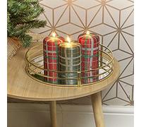 3X 40hr Wax Tartan Themed Glitter Christmas Candle Home Xmas Decoration Seasonal