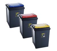 3x/50 Litre Plastic Waste Recycle Bin with Flap Lid For Kitchen Home Office