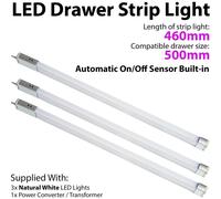 3x 500mm LED Drawer Strip Light AUTO ON/OFF PIR SENSOR Kitchen Cupboard Door