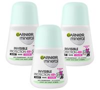 3x 50ml Garnier Mineral Invisible Protection 48h Black White Colors Deo Roll On